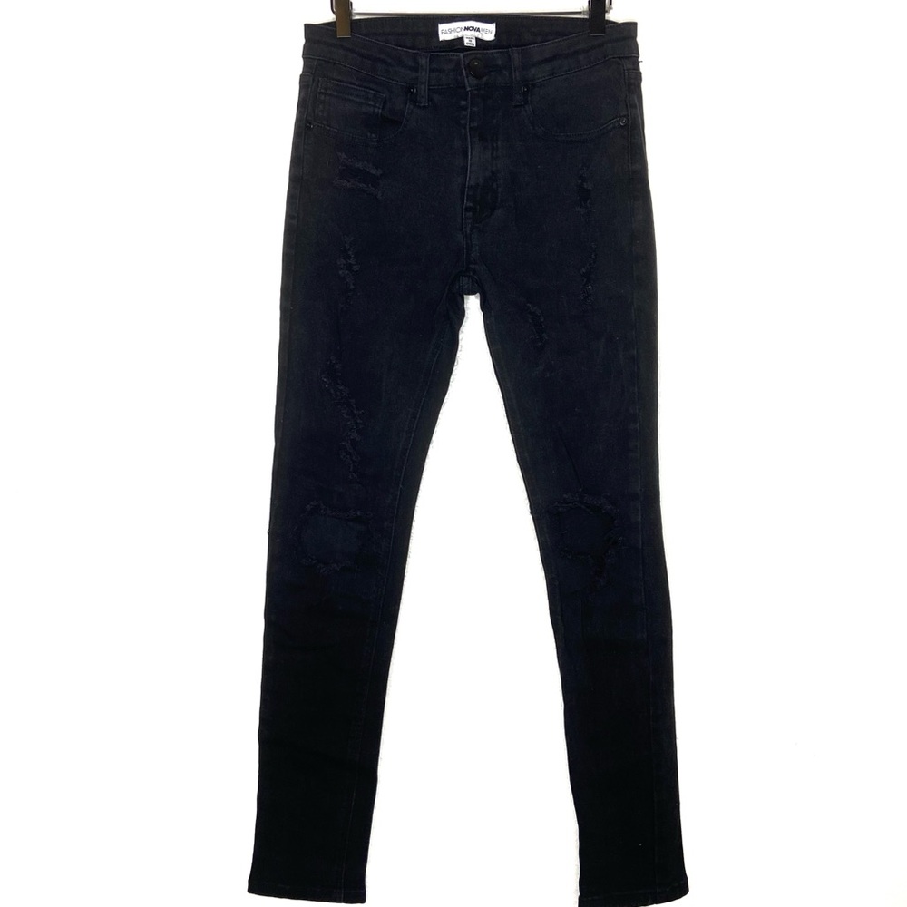 Fashion Nova Men Black Distressed Skinny Jeans Size 30